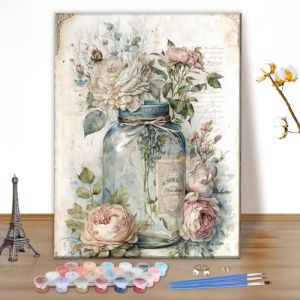 MEIYUDA Peinture par Numero Adulte, Fleur vintage DIY Peinture à l'huile par Numéros sur Toile Artisanat avec Pinceaux Peintures Acryliques, Decoration Maison Cadeau 40x50cm(sans Cadre) (JINBEIKANG, neuf)