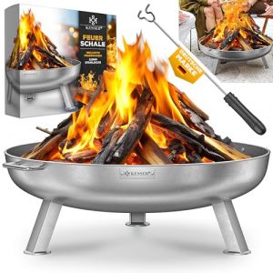 KESSER® Brasero en acier de 2,5 mm d'épaisseur - Diamètre : 80 cm - Acier inoxydable - 42 cm - Crochet en fonte - 2 poignées solides - Brasero en bois et charbon - Pour feu de camp, jardin et terrasse (WMK Trading GmbH, neuf)
