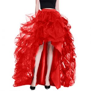 ORANDESIGNE Jupe Longue Tulle Femme Tutu de Danse Asym&eacute;trique Jupe Tutu Bouffante Adulte Jupon Long Unicolore Casual Jupe en Tulle &agrave; Queue d'aronde Sexy Long Fluffy Jupe A Rouge XL (ORANNER EU, neuf)