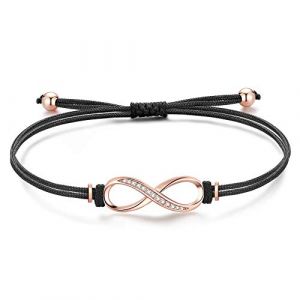 Jrêveinfini Infini Bracelet Femme Enfant Fille Argent 925, Tressé Bracelet Or Rose Amitié Porte Bonheur Femme, Personnalisé Noir Bracelet Cordon Cuir Maman, Cadeau Fete des Meres Anniversaire Femme (Infinitedream, neuf)