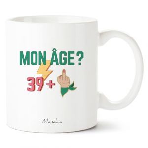 Manahia Mug humoristique - Anniversaire - Mon &acirc;ge ? 49 + 1 - Doigt d'honneur - mug humour - Tasse cadeau anniversaire original - Boite kraft incluse - Imprim&eacute; en France - 330ml (Femme 40 ans) (Manahia, neuf)