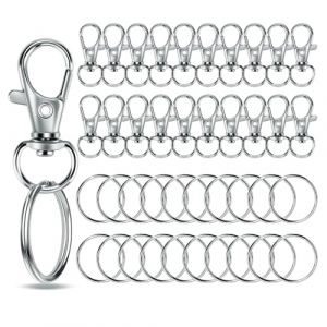 Lot de 40 porte-clés en acier inoxydable - Alliage de zinc et acier inoxydable - Pour bricolage, artisanat, maison, voiture, sport - Anneaux mousquetons avec articulation pivotante (argenté, 40 pièces (AIOUNIYA FR, neuf)
