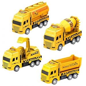 GXGM 4 Pièces Set de Excavatrice Enfant,Pelleteuse Enfant,Tractopelle,Camion Malaxeur à Béton,Camion à Benne Basculante,Véhicules de Chantier Mini Jouet 2-6 Ans,Véhicules pour Fille Garçons (GXGM, neuf)