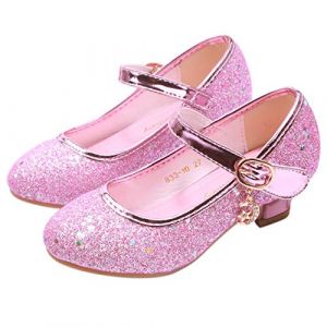 Eleasica Fille Chaussures de Princesse Princesse Elsa Anna Cendrillon Paillettes D&eacute;guisement Talon Haut Doux Halloween No&euml;l Anniversaire F&ecirc;te Carnaval Cosplay,Rose,25 EU (Eleasica, neuf)