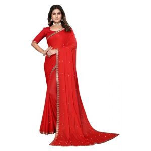 IMTRA FASHION Sari Pour Femme Sari Indien &Agrave; Bordure Ethnique Avec Chemisier Non Cousu - Rouge (IMTRA FASHION&reg;, neuf)
