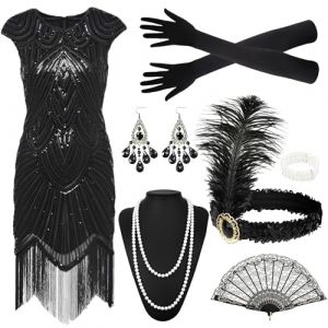 Lotiaan Robe Ann&eacute;e 20 pour Femme, Robe Charleston Paillettes et Franges, avec Accessoires des Ann&eacute;es 1920, 1920s Vintage Robes de Soir&eacute;e, pour Cocktail, Carnaval (XXL) (shenzhenshiluotiankejiyouxiangongsi, neuf)