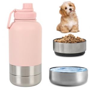 Pets - Gourde pour chien - Id&eacute;ale pour les d&eacute;placements, en acier inoxydable isol&eacute;e - 950 ml - Avec r&eacute;cipient &agrave; nourriture, gamelle &agrave; eau et poign&eacute;e de transport - Id&eacute;ale pour les voyages, la (CARS TRUCKS ONLINE, neuf)
