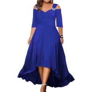 FUNSEED Robe longue d'&eacute;t&eacute; pour femme - Grande taille - Col en V - &Eacute;paules d&eacute;nud&eacute;es - Style boh&egrave;me - Pour plage, f&ecirc;te de mariage, bleu, Taille 3XL (TOWNSHINE, neuf)