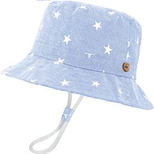 XYIYI Bleu Clair Etoil&eacute; Enfants B&eacute;b&eacute; Chapeau de Soleil Coton Seau Chapeau Casquette de Plaged'&eacute;t&eacute; avec Jugulaire R&eacute;glable pour 2-4 Ans (XYIYI-UK, neuf)