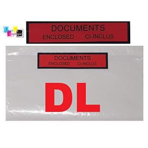 Pochette porte document ci-inclus format DL (A4 plié en 3) adhésives transparente imprimé documents ci-inclus Enclosed Pochette Expédition DL 225 x 122 mm (solutions-imprimerie, neuf)