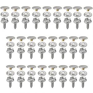 Lushly 25 Pièces Bouton Pression à Visser, Boutons en Acier Inox, Metal 15mm, Kit Fixation, Snap Antirouille pour Toile Bâche Tentes Auvent Cuir Bois, Argent (lushyp, neuf)