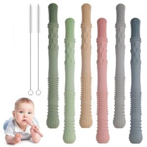 ORAGKE Anneau Dentition Bebe Silicone sans BPA, 6PCS Chewy Tube Anneau de Dentition Refrigerant, Baby Teether Tubes avec 2 Brosses de Nettoyage, Jouet dentition B&eacute;b&eacute; pour Gar&ccedil;ons et Filles 3 mois+ (BLUE EDELWEOSS S.R.L., neuf)