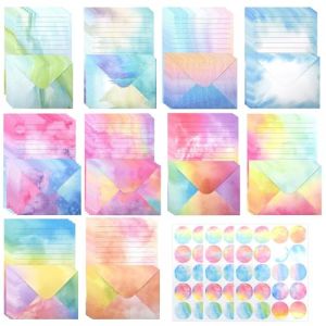 Papier &agrave; Lettres D&eacute;grad&eacute;, 160 Pi&egrave;ces avec Ensemble D'enveloppes (10 Couleurs), Papier a Lettre avec Enveloppe Fille, Papier a Lettres Aquarelle, 50 Papier &agrave; Lettre et 50 Enveloppes 60 Autocollants, (qinsocor, neuf)