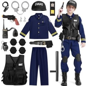 BuntWunder Carnaval Costume Police SWAT pour Enfants, Deguisement SWAT Enfant Policier avec Accessoires, Costume d'agent de Police pour Enfant Cosplay (XL) (Phoenixsystem DreamCold Kft., neuf)