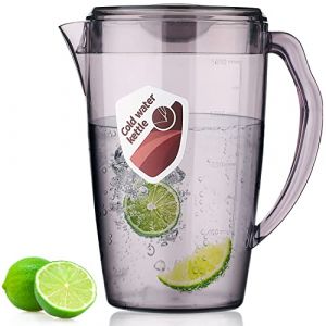 HOMQUEN Pichet en Plastique, Pichet à Eau de 60 OZ/1,8 L Avec Couvercle, Pichet à thé Glacé, Carafe à Eau, Pichet, Carafe à Eau Avec Poignée Pour thé, Jus, Lait, Boissons Froides (1 Paquet/Gris) (BERGLAND, neuf)