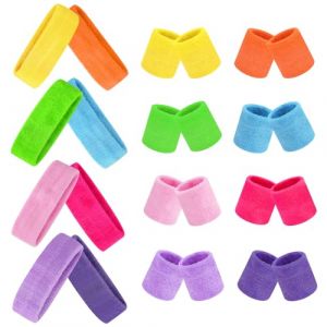 Mulaibdin Lot de 24 Bandeau Poignet, Bandeau Sport Femme, Fluo Bandeaus Anti Transpiration Annee 80, Absorbants Poignet Tennis Eponge pour Running,Gym,Course, Basketball (Mulaibdin FR, neuf)