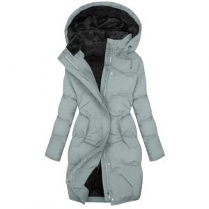 Dyhxuan Manteau d'hiver long imperm&eacute;able pour femme - Veste d'hiver avec capuche - Doublure polaire - Manteau &eacute;pais - Grandes tailles - Doudoune, argent&eacute;, L (shenzhenshianjikangjiajuyongpinyouxiangongsi, neuf)