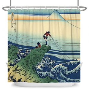 SDOTPMT 180x180cm Abstrait Ukiyo-e Anime Rideau de Douche Japonais Océan Vagues Mont Fuji Kanagawa Paysage Rideau de Bain Traditionnel Ethnique Rideau pour Salle Bains Polyester avec Crochets (SDOTPMT, neuf)