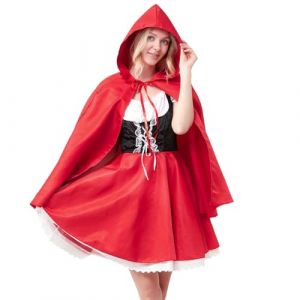 Cadimus D&eacute;guisement Chaperon Rouge Femme L, 2PCS Deguisement Adulte, Costume Petit Chaperon Rouge Adulte avec Robe et Cape, pour Halloween Carnaval Jeu de R&ocirc;le (JUGE-Direct, neuf)