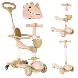Twinly Trottinette évolutive pour Enfants 3 en 1 DINLY, Multifonctionnel, Coureurs, Trottinette pour Enfant, Scooter avec Casque de 1 à 6 Ans + Fonction vélo d'équilibre LED - 30kg (Rose) (Babymania, neuf)