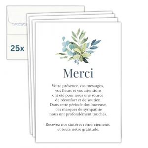 Milijou Lot de 25 Cartes + Enveloppes Cartes Remerciement Deuil - Condol&eacute;ances D&eacute;c&egrave;s Obs&egrave;ques Enterrement - Format Carte Postale - papier 350g - Design Sobre et &Eacute;l&eacute;gant (LAVENS France, neuf)