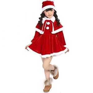 D&eacute;guisement de M&egrave;re No&euml;l pour Fille Costume Santa Robe de P&egrave;re No&euml;l Ensemble de 3 pi&egrave;ces Rouge Robe Princesse + Chapeau + Ch&acirc;les pour Fetes De Noel D&eacute;guisement Noel Enfant 4-12 Ans (Bkazwe, neuf)