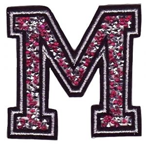 &Eacute;cusson Patch Badge strass Brod&eacute; ecusson lettre alphabet thermocollant " lettres en strass 8-10 cm " (rose M) (B2SEE LTD avec TVA francaise et livraison LaPoste, neuf)