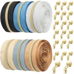 VOKABY 12m #5 Fermeture Eclair au Metre 6mm,6 Couleurs,2 M&egrave;tres de Chaque Couleur,Comprend 20 Tirettes de Fermeture &eacute;clair en M&eacute;tal (Or) (VOKABY, neuf)