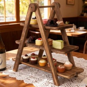 Pr&eacute;sentoir &Agrave; G&acirc;teau En Bois, Support &Agrave; G&acirc;teau &Agrave; 3 &Eacute;tages, Pr&eacute;sentoir &Agrave; Cupcakes, Presentoir Buffet, Poign&eacute;e, Support Gateau Et Plateau Aperitif Multifonction Pour F&ecirc;te, Mariage, R&eacute;ception (ALFAXCELE, neuf)