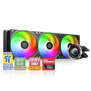 ID-COOLING FX360 INF Refroidisseur de processeur liquide de 360 mm, refroidisseur AIO avec effet miroir ARGB Infinity, 3 ventilateurs en série de 120 mm, fonctionnement à faible bruit 27,2 dB (A) (ID-COOLING EU, neuf)