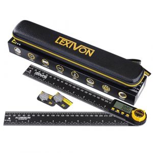 LEXIVON Rapporteur d'angle Numerique, Fausse Equerre Numerique en Aluminium, Jauge d'angle Multifonction de 250 mm, avec Grand Écran et Pochette Zippée Robuste (LX-DAF10) (Store4Memory, neuf)