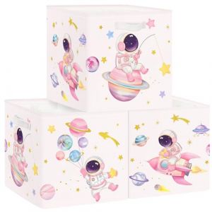 Clastyle Boîtes de Rangement Lot de 3 Espace Cosmique Paniers de Rangement Cube Planètes Étoiles Enfant Pliables Coffre à Jouets Garçons Filles pour Étagères Livres,Astronaute,30x30x30 cm (Changtian_Im&Ex, neuf)