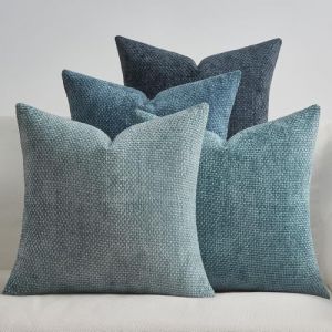 Topfinel Housse de Coussin 50 x 50 Lot de 4 Decoratives Bleu Colorees Dégradées Chambre Salon Maison Housse Coussin Carré Chenille Doux pour Canapé Lit Jardin Déco (NoledarEU, neuf)