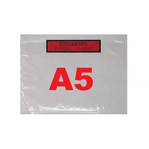 100 Pochettes document ci-inclus A5 Format 22,5 x 16,5 cm Plastique Incolore Pochette Porte Document Adh&eacute;sive Autocollante a Coller sur carton (solutions-imprimerie, neuf)
