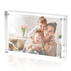 Sezanrpt Cadre photo en acrylique Lucite - 13 x 18 cm - Sur pied - Cristal transparent - Aimants double face - 13 x 18 cm - Cadre photo magn&eacute;tique pour bureau - 13 x 18 cm - Cadre photo magn&eacute;tique (NRdisplay, neuf)