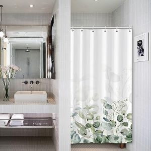 Bovlleetd Sage Vert Petit d&eacute;crochage Rideau de Douche Printemps botanique Feuilles Vertes Fleur Plante Rideau de Douche pour Petite Salle de Bain Tissu imperm&eacute;able d&eacute;cor de Baignoire 92x183cm (Bettershangmaoyouxiangongsi, neuf)