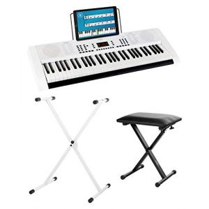 Funkey 61 Edition Set Clavier incl. Support Clavier et Banc (300 sons, 300 rythmes, 10 morceaux démo, alimentation, pupitre, support, tabouret) blanc (Maison de la musique Kirstein, neuf)