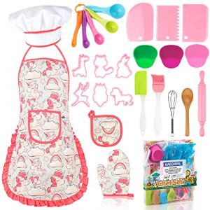 KAEGREEL Kit Petit Chef Cuisine Enfant avec Tablier Licorne, 26 Pièces Jouet Cuisine Ustensile avec Toque Cuillères Fouet, Chef Jeu de Rôle Cadeaux pour Garçons Filles 3 4 5 6 7 Ans (Rose) (KAEGREEL, neuf)