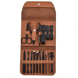 Kit de manucure, kit de pédicure professionnel 16 pièces | kit de coupe-ongles | outils d'entretien des ongles | kit de toilettage avec étui de voyage luxueux en cuir | marron (Senriseuk, neuf)