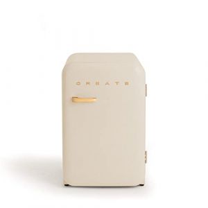 CREATE / RÉTRO FRIGO 83.5 ARGENT/Réfrigérateur blanc cassé avec poignée en bois / 98W, basse consommation, 2 étagères, régulateur de température, porte-bouteilles, 56x54x84cm. (CREATE, neuf)