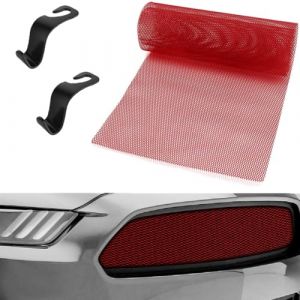 Grille en maille d'aluminium, 100 x 33 cm, grille de course laqu&eacute;e pour pare-chocs, grille multifonctionnelle &eacute;tanche en aluminium, grille en losange de 3 x 6 mm + 2 crochets de si&egrave;ge de voiture (BlueFZ, neuf)