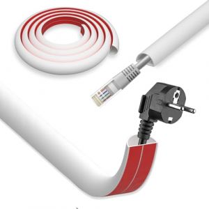 DIKARIYA Cache Cable Sol Blanc, 10mx15mm Passage de Cable au Sol, Petit Canal de C&acirc;ble Flexible, Protege Cable Sol, PVC Goulotte Passe Cable Sol, Cache Fil &Eacute;lectrique Auto-Adh&eacute;sif pour Tous Les C&acirc;bles (DIKARIYA EU, neuf)