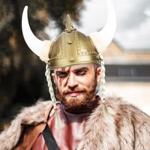 FOMIYES Casque De Viking En Corne De B&oelig;uf Dor&eacute;e, Ornement Cosplay, Costume De Viking Adulte, Accessoire De Festival Et F&ecirc;te Costum&eacute;e, L&eacute;ger Et Confortable, (Yaoys, neuf)