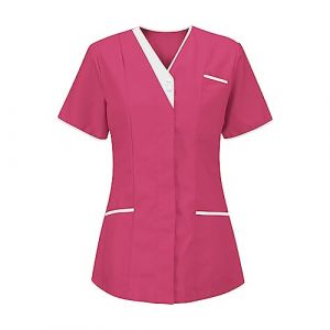 Tunique M&eacute;Dicale Femme Col en V Manche Courte Blouse Infirmiere Uniforme De Travail Haut Et Pantalon Tenue Aide Soignante Professionnelle Esth&eacute;Ticienne V&ecirc;Tement Lavables Durables Ensemble (HAOLEI  FR, neuf)