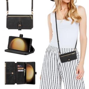 ZCDAYE &Eacute;tui pour Samsung Galaxy S24 Ultra avec Bande, &eacute;tui en Cuir pour t&eacute;l&eacute;phone Pratique cha&icirc;ne de t&eacute;l&eacute;phone Portable Porte-Cartes Portefeuille &Eacute;tui pour Samsung S24 Ultra, Noir (zcdaye, neuf)