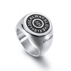 INBLUE Chevali&egrave;re Initiale Personnalis&eacute;e pour Homme Femme Acier Inoxydable/Plaqu&eacute; Or 18 Carats Noir Bague Nom Grav&eacute;e Personnalis&eacute;e Cadeau pour Papa Mari Petit Ami (Taille 62, Cercle Argent) (INBLUE Jewellery, neuf)