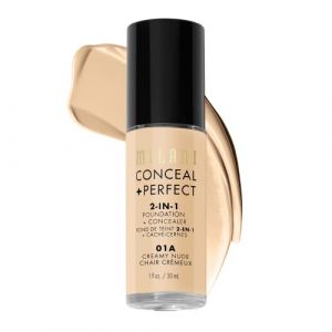 Milani C-M0-012-09 Conceal And Perfect 2 in 1 Foundation + Concealer Creamy Nude, 30 ml (Vitamin Chaps, neuf)