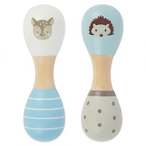 Bieco | Hochet Bebe en bois - La Forêt | Lot de 2 | 19 cm | Maracas Bébé | Hochet bébé | Hochet bebe 1 mois | Jouet bebe 2 mois | Hochet bebe 3 mois Bâton de pluie Baton de pluie bébé (BIECO Spielwaren, neuf)