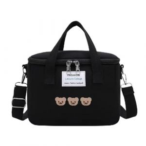 Sac isotherme pour garder au frais et au chaud - Motif ours brodé - Particulièrement adapté pour les biberons et les repas des enfants - Convient également comme boîte à déjeuner pour adultes (noir) (Emmilight, neuf)