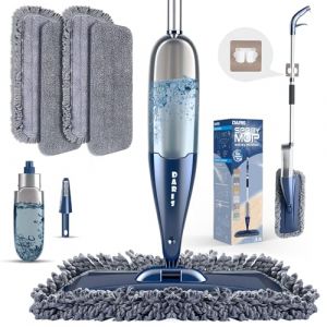 DARIS Balai &agrave; Vaporisateur pour Sol 800 ML avec 4 Lingettes R&eacute;utilisables - Nettoyage Maison Cuisine/Salon/Chambre/Salle de Bains - Raclette et Porte-Balai Inclus - Bleu (DARISHM, neuf)